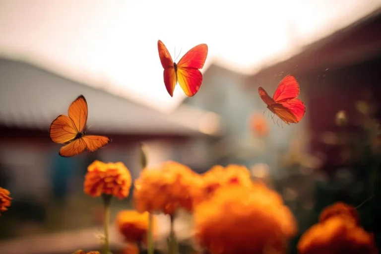 Butterflies Flying Around Flowers: A Colorful Garden Scene Butterflies Flying Around Flowers